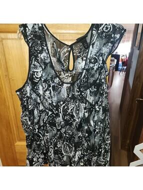 Lane Bryant Womens Sheer Peplum Top Black  Paisley Sleeveless Ruffle Sz 28 NEW